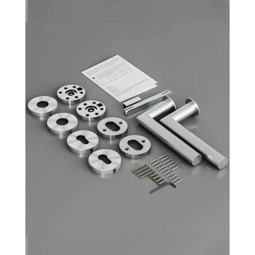 AwmnSrman L-ková súprava kľučiek na dvere z nehrdzavejúcej ocele - pre profilovú cylindrickú vložku PZ, strieborná, pre interiérové dvere, testované na 50 000 otvorení