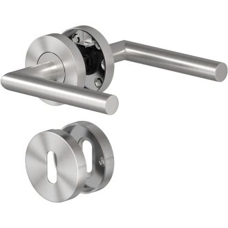   AwmnSrman L-alakú rozsdamentes acél ajtókilincs szett - Ezüst, selyemfényű, BB zárbetéttel, beltéri ajtókhoz, 50.000 nyitásra tesztelve