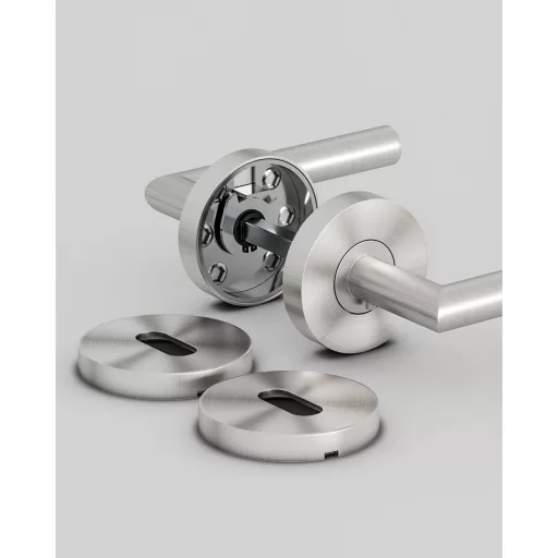 Súprava kľučiek na dvere AwmnSrman v tvare L z nehrdzavejúcej ocele – strieborná, matná, s BB zámkom, pre interiérové dvere, testované na 50 000 otvorení