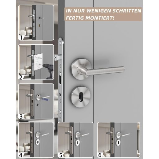 AwmnSrman L-alakú rozsdamentes acél ajtókilincs szett - Ezüst, selyemfényű, BB zárbetéttel, beltéri ajtókhoz, 50.000 nyitásra tesztelve