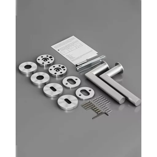 Súprava kľučiek na dvere AwmnSrman v tvare L z nehrdzavejúcej ocele – strieborná, matná, s BB zámkom, pre interiérové dvere, testované na 50 000 otvorení