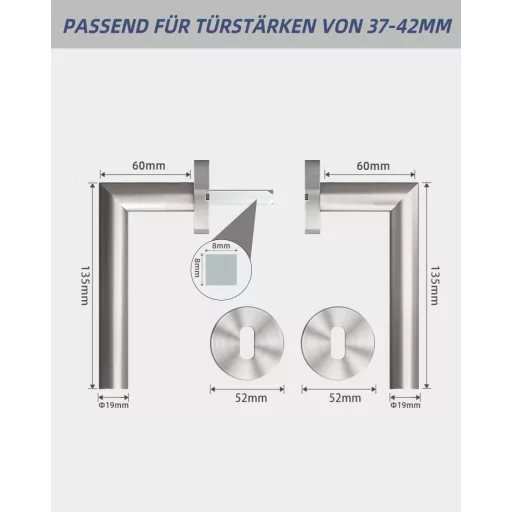 Súprava kľučiek na dvere AwmnSrman v tvare L z nehrdzavejúcej ocele – strieborná, matná, s BB zámkom, pre interiérové dvere, testované na 50 000 otvorení