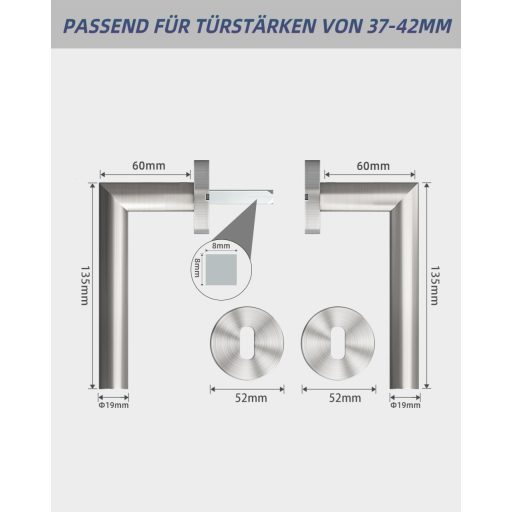 AwmnSrman L-alakú rozsdamentes acél ajtókilincs szett - Ezüst, selyemfényű, BB zárbetéttel, beltéri ajtókhoz, 50.000 nyitásra tesztelve
