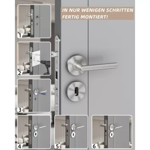Súprava kľučiek na dvere AwmnSrman v tvare L z nehrdzavejúcej ocele – strieborná, matná, s BB zámkom, pre interiérové dvere, testované na 50 000 otvorení