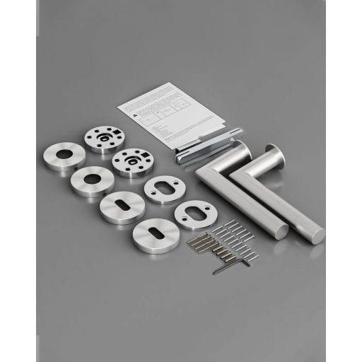 AwmnSrman L-alakú rozsdamentes acél ajtókilincs szett - Ezüst, selyemfényű, BB zárbetéttel, beltéri ajtókhoz, 50.000 nyitásra tesztelve