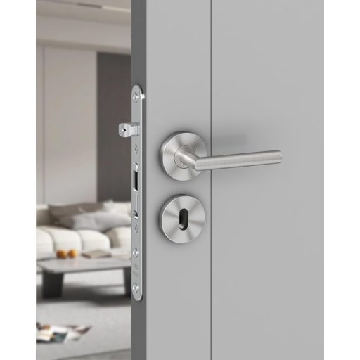 AwmnSrman L-alakú rozsdamentes acél ajtókilincs szett - Ezüst, selyemfényű, BB zárbetéttel, beltéri ajtókhoz, 50.000 nyitásra tesztelve