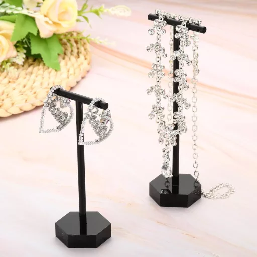 PATIKIL Fülbevaló Tartó Akril Ékszer Szervezőállvány 2db Nyaklánchoz Fekete