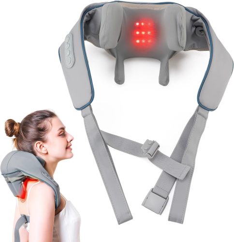 Új 2024 Shiatsu nyak- és vállmasszírozó készülék melegítéssel, 5D forgó masszázzsal - szürke
