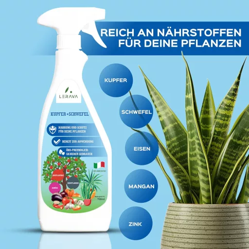 LERAVA Réz és Kén Fungicid Spray 700ml - Lisztharmat Elleni Permetszer Rózsához, Szőlőhöz, Gyümölcsfákhoz