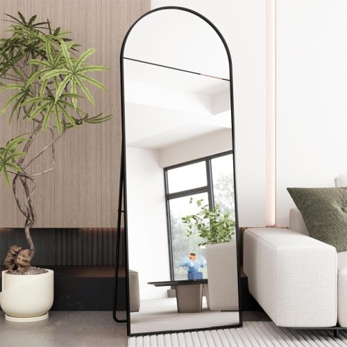 Oglindă înaltă curbată AUFHELLEN 165x60 cm - Cu ramă metalică neagră, oglindă de corp de calitate HD, se poate agăța pe perete, oglindă pentru living și dormitor