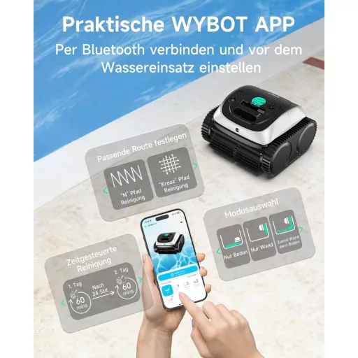 WYBOT C1 Akkumulátoros Medence Takarító Robot 150 Perc Autonóm Falvasaló Padló Tisztító - White