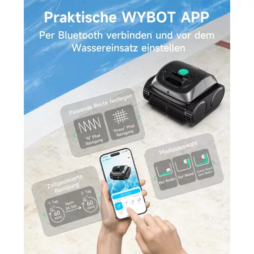 WYBOT C1 intelligens medence robot 150 perc futásidő, padló fal vízcsík tisztítás - Grey
