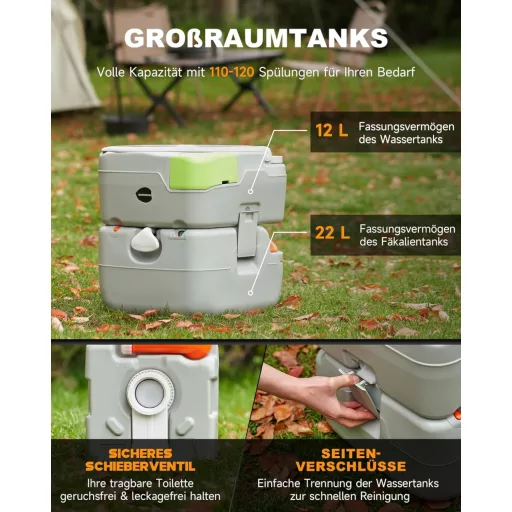 DARTMOOR 22L/20L hordozható camping WC diagonális ülőkével 200kg-ig