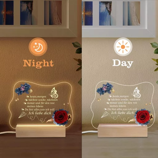 Lampă de noapte Miofula cu trandafir etern și lumină LED, cadou pentru femei