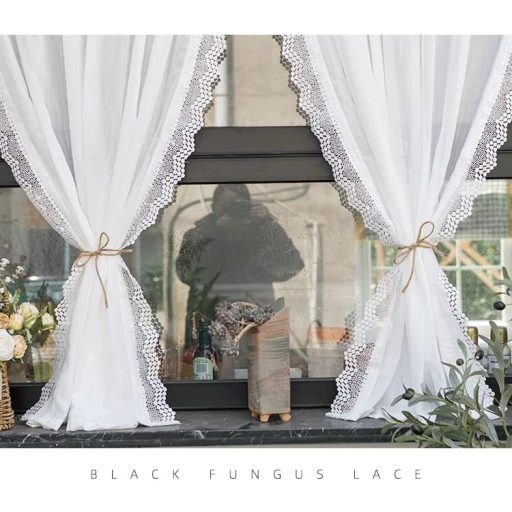 Perdea vitraj albă din dantelă Yaland, aspect in, 80x100cm, pentru bucătărie sau sufragerie