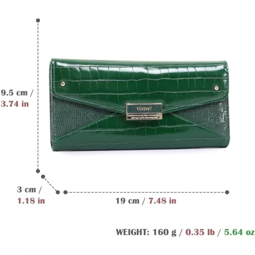 Portofel de damă Sunkky cu model de piele de crocodil - Portofel mare cu fermoar și compartimente multiple, piele ecologică verde, portofel lung modern pentru femei