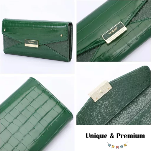 Sunkky Női Pénztárca Krokodilbőr Mintával - Nagy Méretű Cipzáras Pénztárca Több Rekesszel, Zöld Műbőr, Modern Stílusú Hosszú Női Tárca