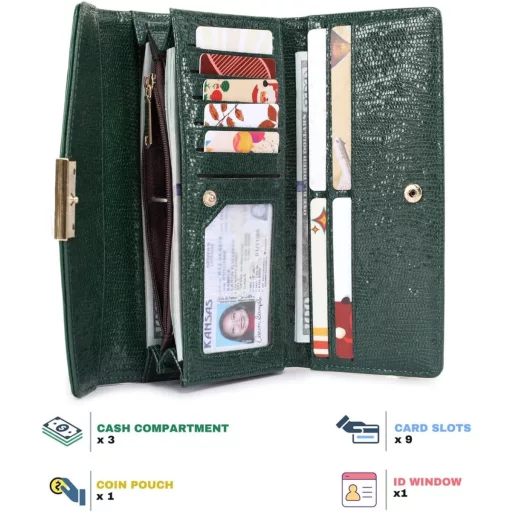 Sunkky Női Pénztárca Krokodilbőr Mintával - Nagy Méretű Cipzáras Pénztárca Több Rekesszel, Zöld Műbőr, Modern Stílusú Hosszú Női Tárca