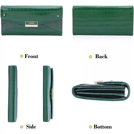 Sunkky Női Pénztárca Krokodilbőr Mintával - Nagy Méretű Cipzáras Pénztárca Több Rekesszel, Zöld Műbőr, Modern Stílusú Hosszú Női Tárca