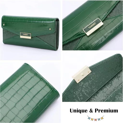 Sunkky Női Pénztárca Krokodilbőr Mintával - Nagy Méretű Cipzáras Pénztárca Több Rekesszel, Zöld Műbőr, Modern Stílusú Hosszú Női Tárca