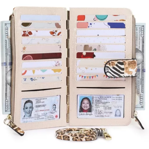 Portofel Mare de Damă Sunkky – Piele PU, Multiple Compartimente, Suport Carduri și Mărunțiș, Model Tigru