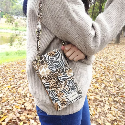 Portofel Mare de Damă Sunkky – Piele PU, Multiple Compartimente, Suport Carduri și Mărunțiș, Model Tigru