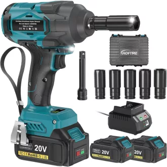   Mașină de înșurubat cu impact cu acumulator HOFTME 1000 Nm, acumulator 8000 mAh, cap 1/2", 5 tubulare