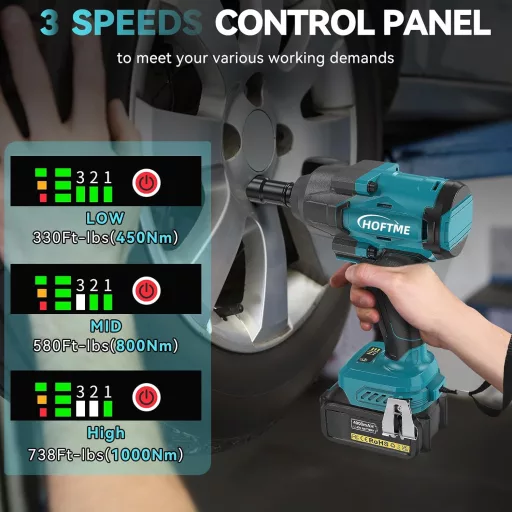 Mașină de înșurubat cu impact cu acumulator HOFTME 1000 Nm, acumulator 8000 mAh, cap 1/2", 5 tubulare