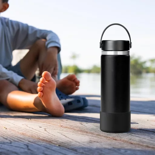 Linkidea Silikónová ochrana na fľašu – Spodná ochrana kompatibilná s Hydro Flask pre veľkosti 350-700 ml – Nárazuvzdorný obal na fľašu, 2 ks, čierna