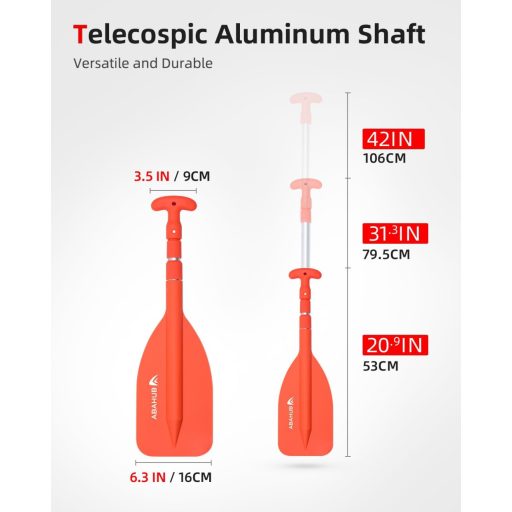 Abahub Teleskopska Vesla 53-106 cm Aluminijska Lagana Kajak Kanu Gumeni Čamac Narančasta