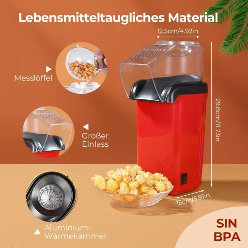 YASHE 1200W Popcorn Maker Forró Levegős Popcorn Gép Piros Egygombos Kezelés