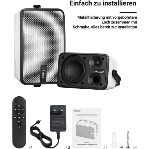 Inwa Bluetooth Kültéri Hangszóró Szett, 400W, IPX5 Vízálló, Vezeték Nélküli Hangrendszer Kertbe és Teraszra, 2 db, Sync Speaker Funkcióval,