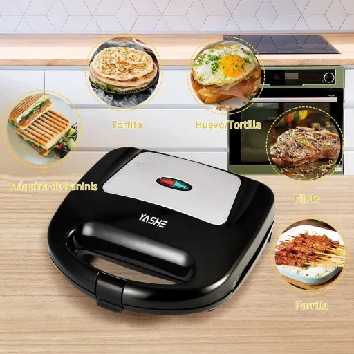 YASHE 750W szendvicssütő rozsdamentes acél, automata hőmérséklet szabályozás