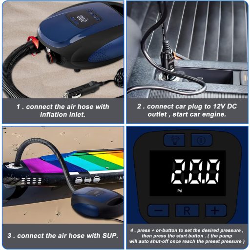 Ruitx Elektrická SUP pumpa 20PSI - 12V Vysokotlaková auto pumpa s automatickým vypnutím pre kajaky, matrace, vodné športy