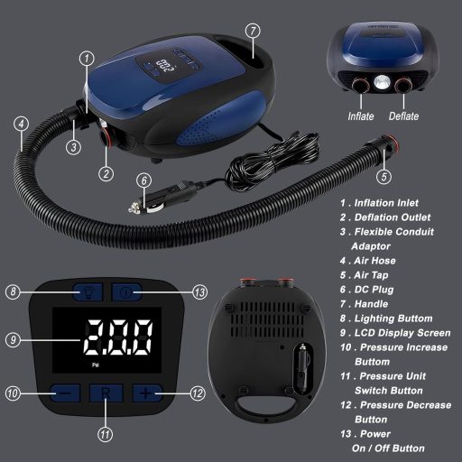 Ruitx Elektromos SUP Pumpa 20PSI - 12V Autós Nagynyomású Levegőpumpa Automata Kikapcsolással Kajakokhoz, Matracokhoz, Vízi Sportokhoz
