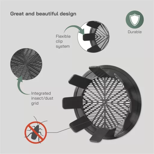 Vent Systems 99-124mm szürke kerek szellőzőrács fürdőszoba konyha irodához