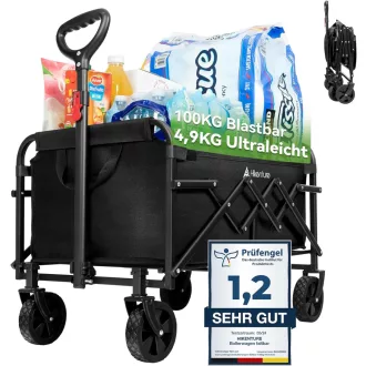   HIKENTURE Összecsukható Kézikocsi 65L - Strapabíró Strand és Kemping Szállító - Black