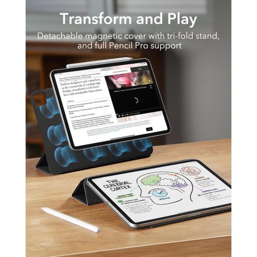 ESR iPad Pro 13 hüvely M5/M4mágneses tartóval, vékony trifold állvány, ceruzatartó, fekete