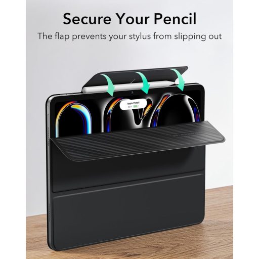 ESR iPad Pro 13 hüvely M5/M4mágneses tartóval, vékony trifold állvány, ceruzatartó, fekete
