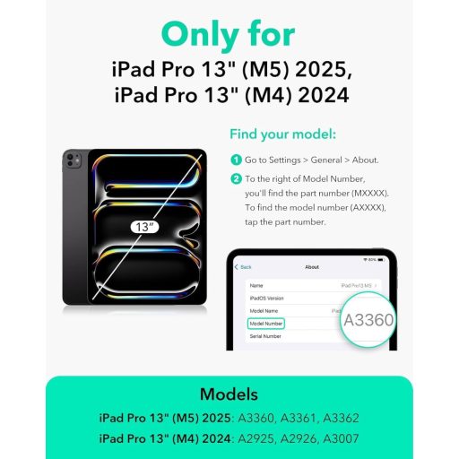 ESR iPad Pro 13 hüvely M5/M4mágneses tartóval, vékony trifold állvány, ceruzatartó, fekete