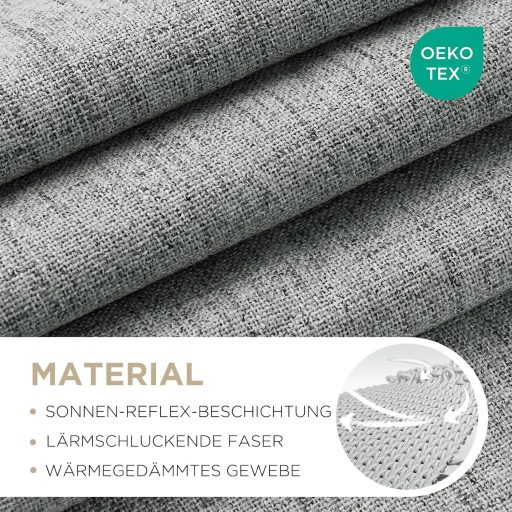 Joydeco 100% Opaque Függöny Hurokkal, Lenvászon Hatás, Sötétítő Hőtartó Függöny