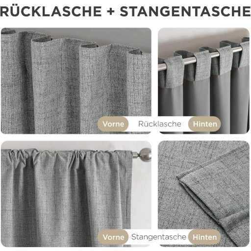 Joydeco 100% Opaque Függöny Hurokkal, Lenvászon Hatás, Sötétítő Hőtartó Függöny