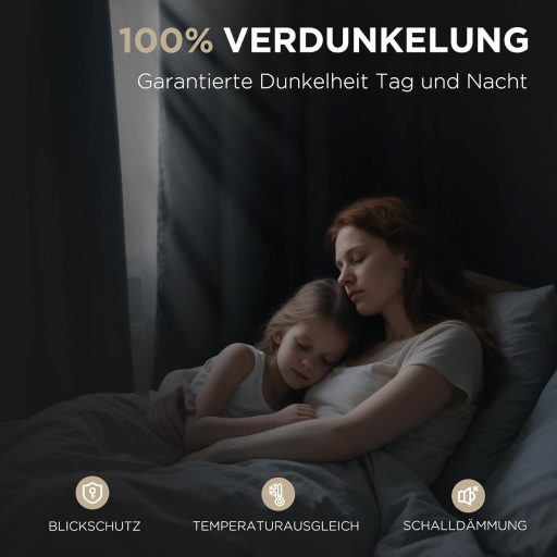 Joydeco 100% Opaque Függöny Hurokkal, Lenvászon Hatás, Sötétítő Hőtartó Függöny