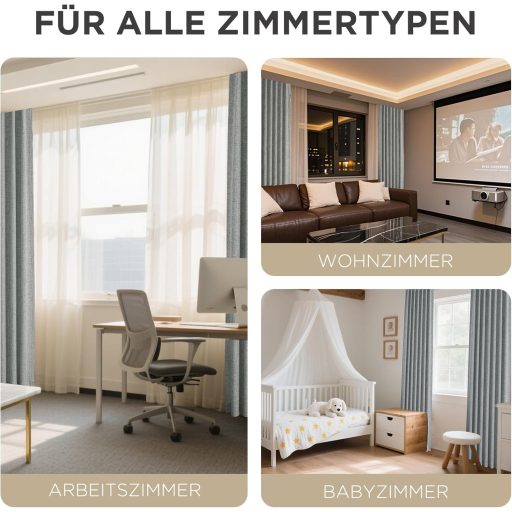 Joydeco 100% Opaque Függöny Hurokkal, Lenvászon Hatás, Sötétítő Hőtartó Függöny