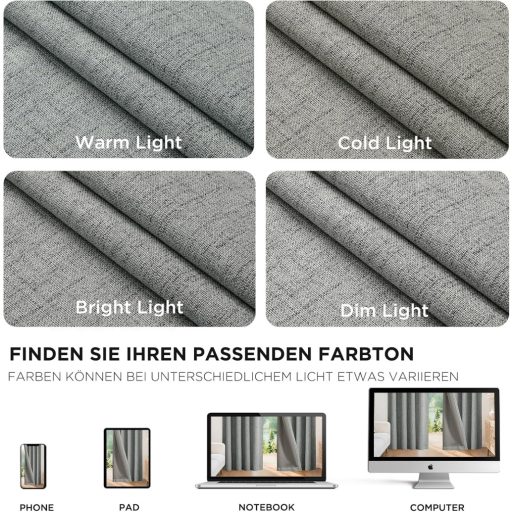 Joydeco 100% Opaque Függöny Hurokkal, Lenvászon Hatás, Sötétítő Hőtartó Függöny