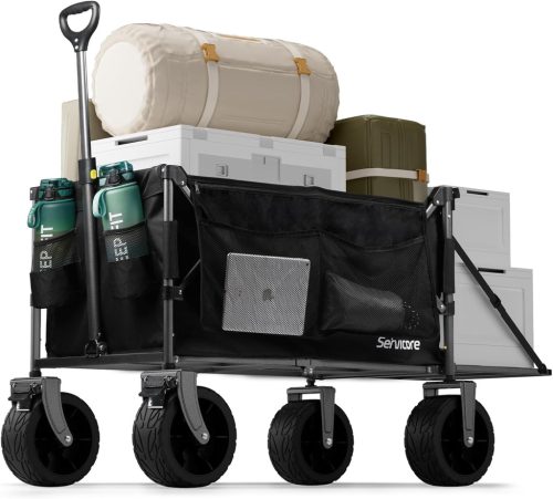 Servicore 300L XXXL Összecsukható Kézikocsi - 150kg Teherbírású Szállítókocsi 360° Forgó Kerekekkel, Gumiabroncsos, Bővíthető Tárolóval és Z