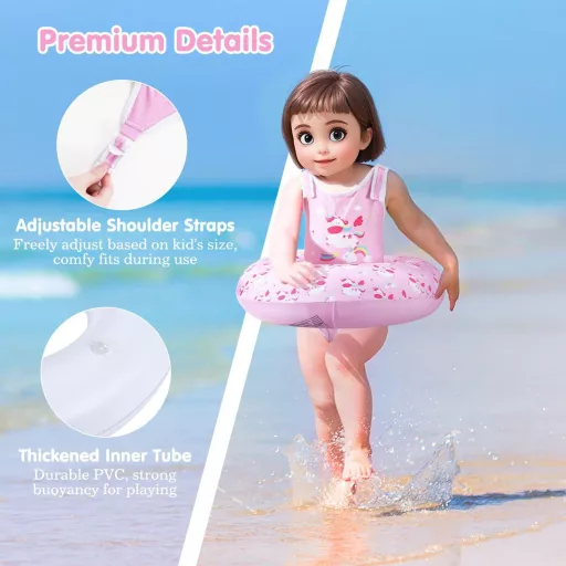 HeySplash Prsluk za plivanje za djecu 3-6 godina, podesive naramenice, pomagalo za učenje plivanja 13-25 kg, ružičasti uzorak jednoroga