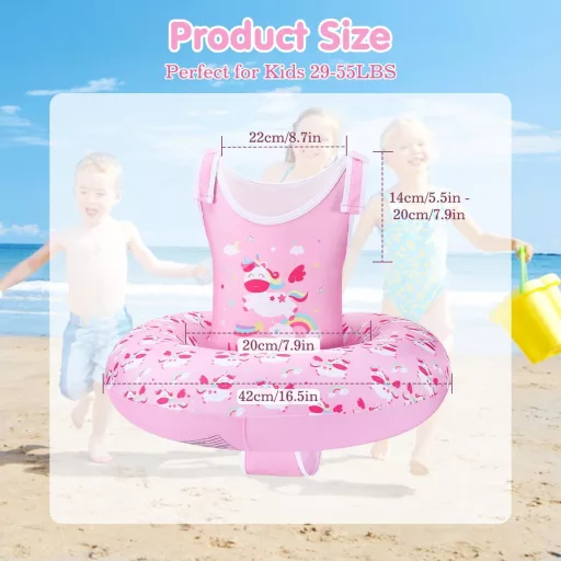 HeySplash Prsluk za plivanje za djecu 3-6 godina, podesive naramenice, pomagalo za učenje plivanja 13-25 kg, ružičasti uzorak jednoroga