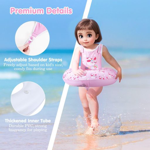 HeySplash Gyerek Úszómellény 3-6 Éveseknek, Állítható Vállpánt, Úszástanuló Segédeszköz 13-25 kg, Rózsaszín Unikornis Mintás