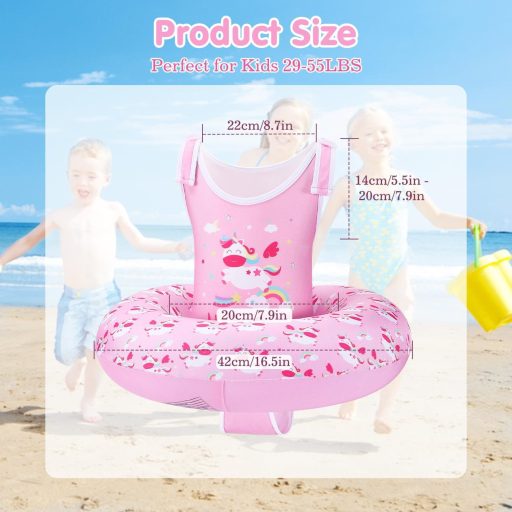 HeySplash Gyerek Úszómellény 3-6 Éveseknek, Állítható Vállpánt, Úszástanuló Segédeszköz 13-25 kg, Rózsaszín Unikornis Mintás